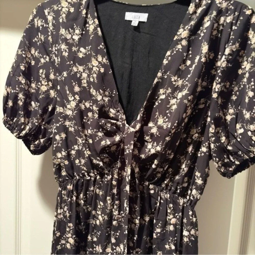 Lucca‎  Sz Small Women's Short-Sleeve Baby Doll Y2K Boho Floral Forest Fairy